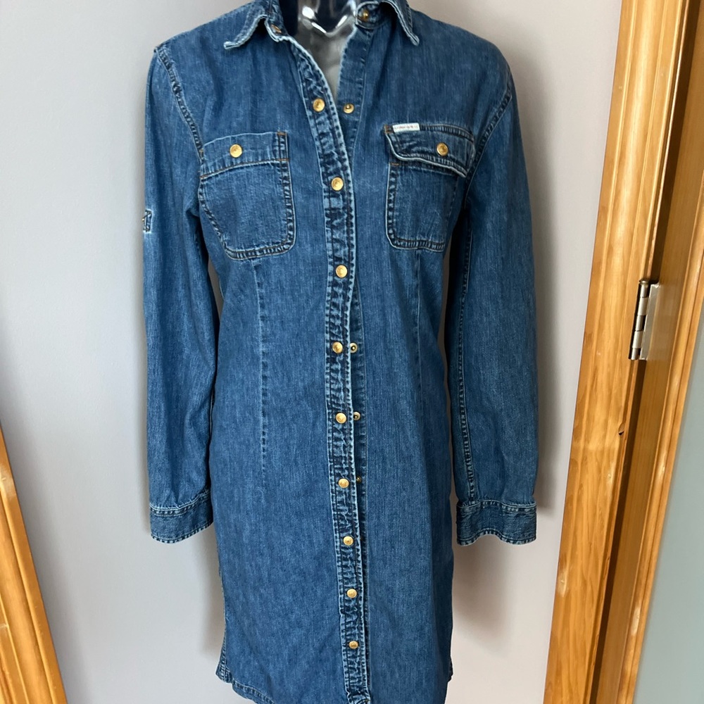 Ralph Lauren Indigo Denim Shirt Dress with Gold Buttons